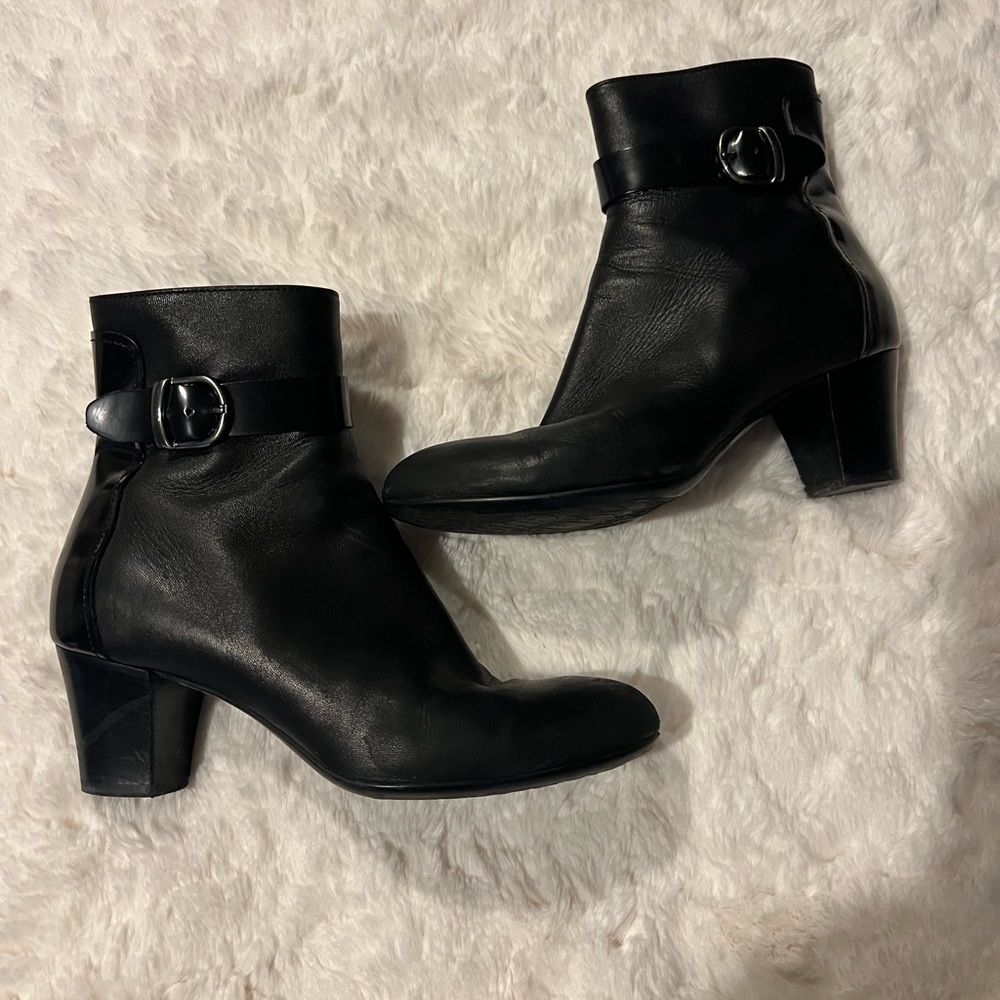 AGL  Italian black leather buckle boots booties size 37.5 / 7.5